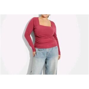 NWT Wild Fable Rose Pink Square Neck Long Sleeve Fitted Top Women’s XXL 2XL